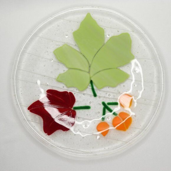 Unbranded Fused Glass Red & Green Holiday Serving Platter